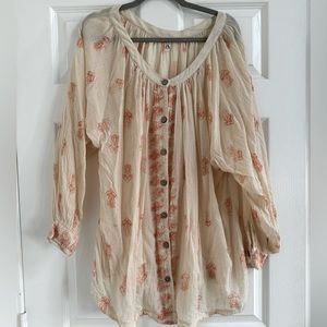 Free People Intimately L/S Tunic Shirt Dress Small Cream and Orange